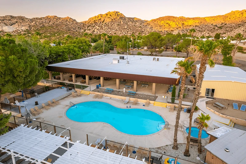 Aerial view of the pool area at Deanza Springs Aerial view of the pool area at Deanza Springs